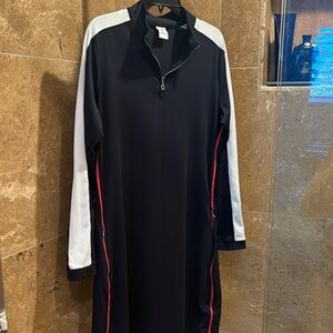 Daily Sports Black Dress with White Sleeves and Red Accents